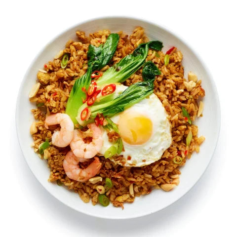 Delicious bowl of Nasi Goreng 🍚 with shrimp 🍤, egg 🍳, and veggies 🥬. Simple nasi goreng recipe to enjoy!