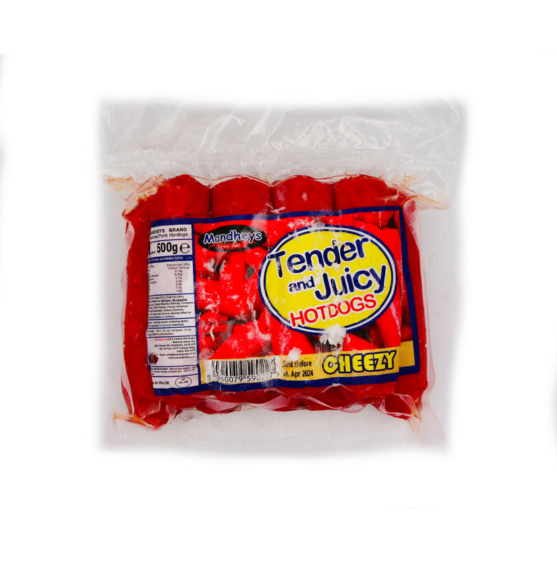 Mandheys Tender & Juicy Hotdogs with Cheezy Flavour (30g*16Pcs) 500g (Frozen) | Tuk Tuk Mart