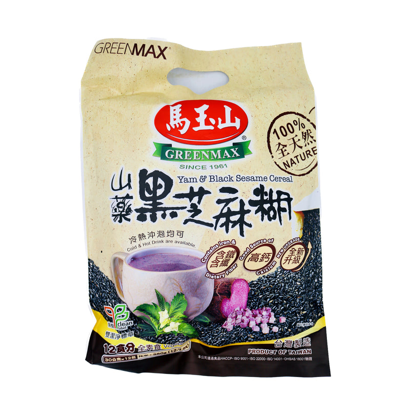 Greenmax Yam and Black Sesame Cereal 馬玉山山藥黑芝麻糊 (30g*12Pcs) 360g - Tuk Tuk Mart