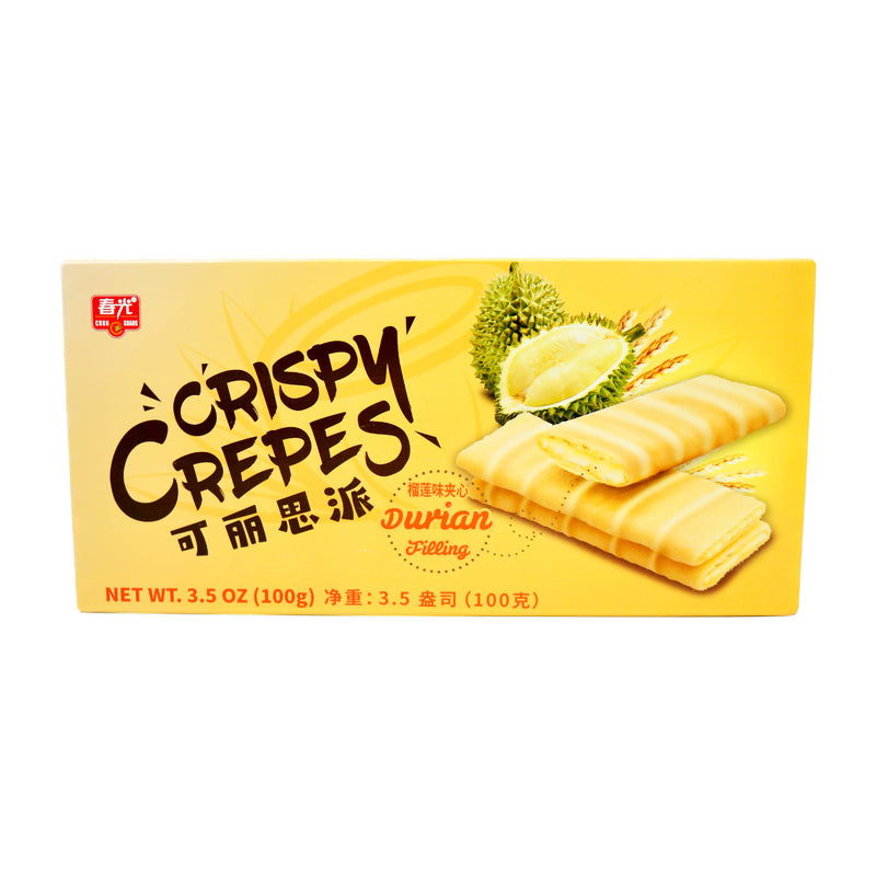 Chung Guang Crispy Crepes Durian Filling Flavour 春光可麗思派榴槤味夾心 100g - Tuk Tuk Mart