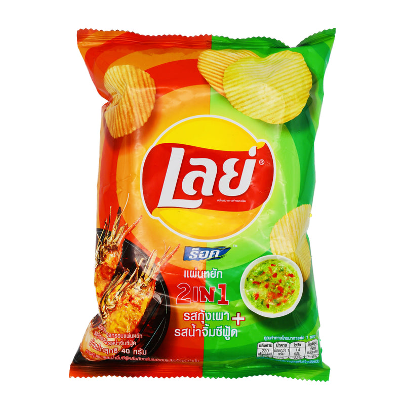 Lay's Thai Taste Ridged Potato Chips Grilled Prawn & Seafood Sauce Flavor 烤蝦&海鮮醬味(2IN1)波浪薯片 40g | Tuk Tuk Mart