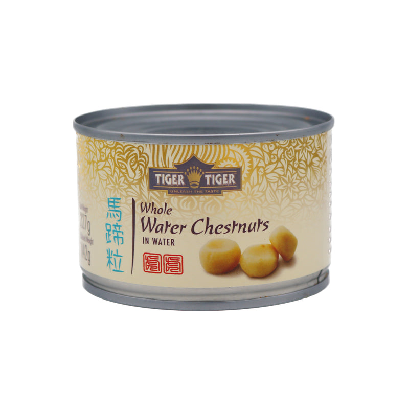 Tiger Tiger Water Chestnuts in Water (Whole) 雙虎牌馬蹄粒 227g | Tuk Tuk Mart