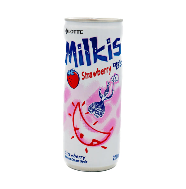 *Lotte Milkis Milk Soda Drink Strawberry Flavour 250ml - Tuk Tuk Mart