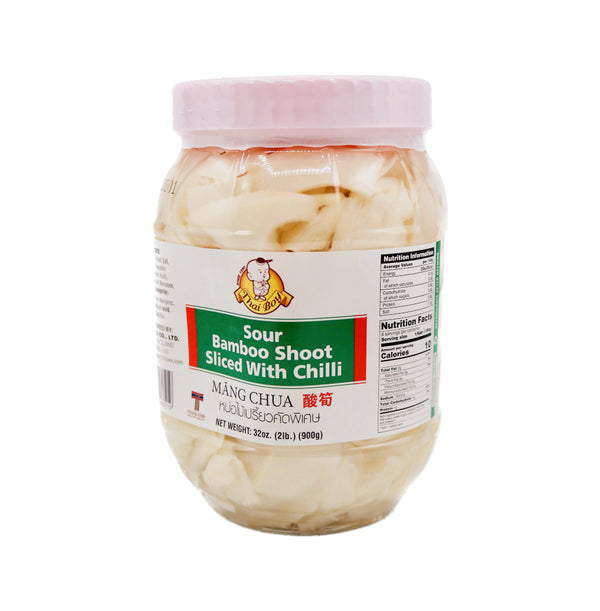 Thai Boy Sour Bamboo Shoot Sliced With Chilli (Mang Chua) 酸筍 900g - Tuk Tuk Mart
