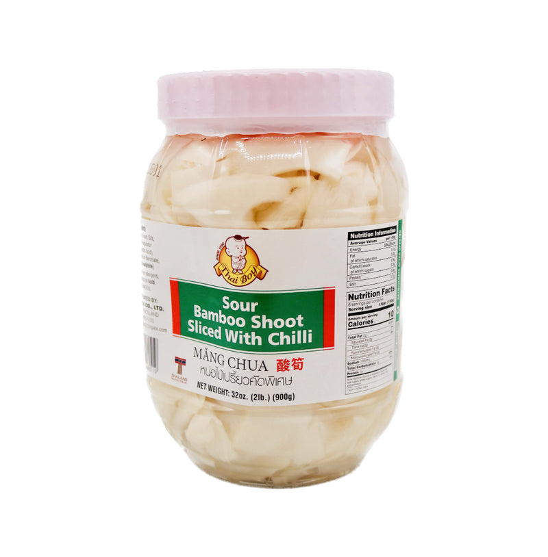 Thai Boy Sour Bamboo Shoot Sliced With Chilli (Mang Chua) 酸筍 900g - Tuk Tuk Mart