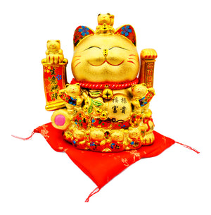Hua Rong Sheng Golden Waving Lucky Cat (May your business be prosperous 生意興隆 Design) 華榮盛招財貓 25cm - Tuk Tuk Mart