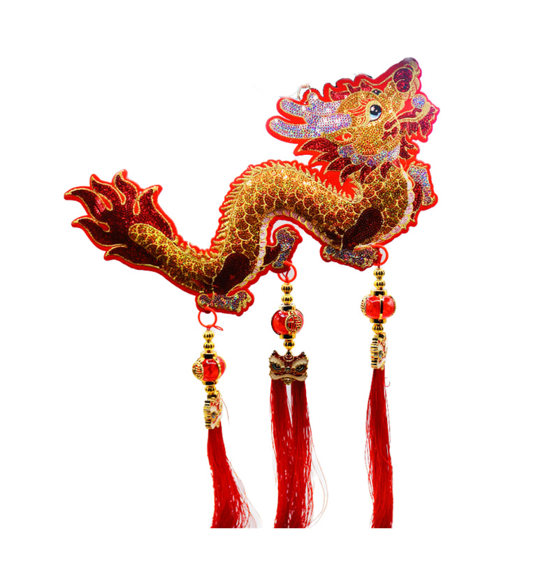 Chinese New Year Decor Imperial Dragon Majesty Hanging Ornament 新年金龍掛飾 33cmx55cm - Tuk Tuk Mart