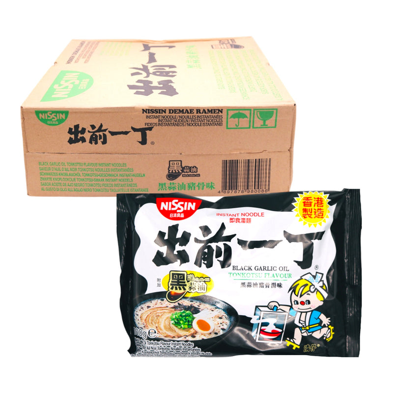 HK Box of Nissin Instant Noodles Black Garlic Oil Tonkotsu Flavour 出前一丁黑蒜油豬骨味 (100g*30Pcs) - Tuk Tuk Mart
