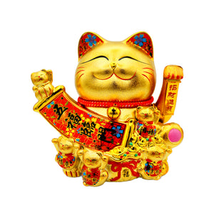Hua Rong Sheng Golden Waving Lucky Cat (Five blessings descend upon this home 五福臨門 Design) 華榮盛招財貓 22cm - Tuk Tuk Mart