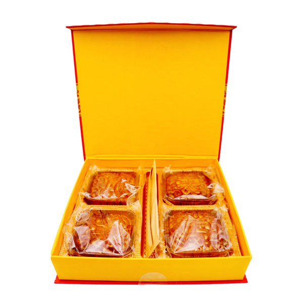 YY Mooncake Double Yolk White Lotus Paste (4Pcs) 邀月雙黃白蓮蓉月餅 720g - Tuk Tuk Mart