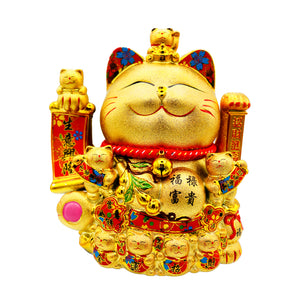 Hua Rong Sheng Golden Waving Lucky Cat (May your business be prosperous 生意興隆 Design) 華榮盛招財貓 25cm - Tuk Tuk Mart