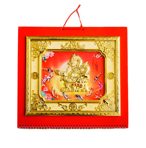 2024 Chinese Calendar - 3D Gold Dragon with Gold Frame (Large) - Tuk Tuk Mart