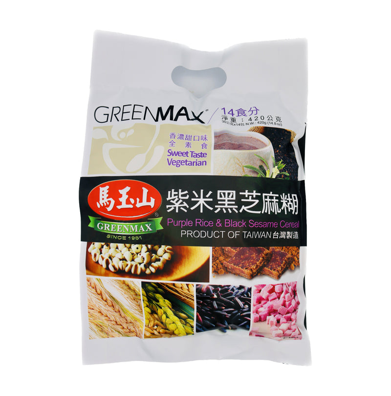 Greenmax Black Glutinous Rice and Black Sesame Cereal 馬玉山紫米黑芝麻糊 (30g*14Pcs) 420g - Tuk Tuk Mart