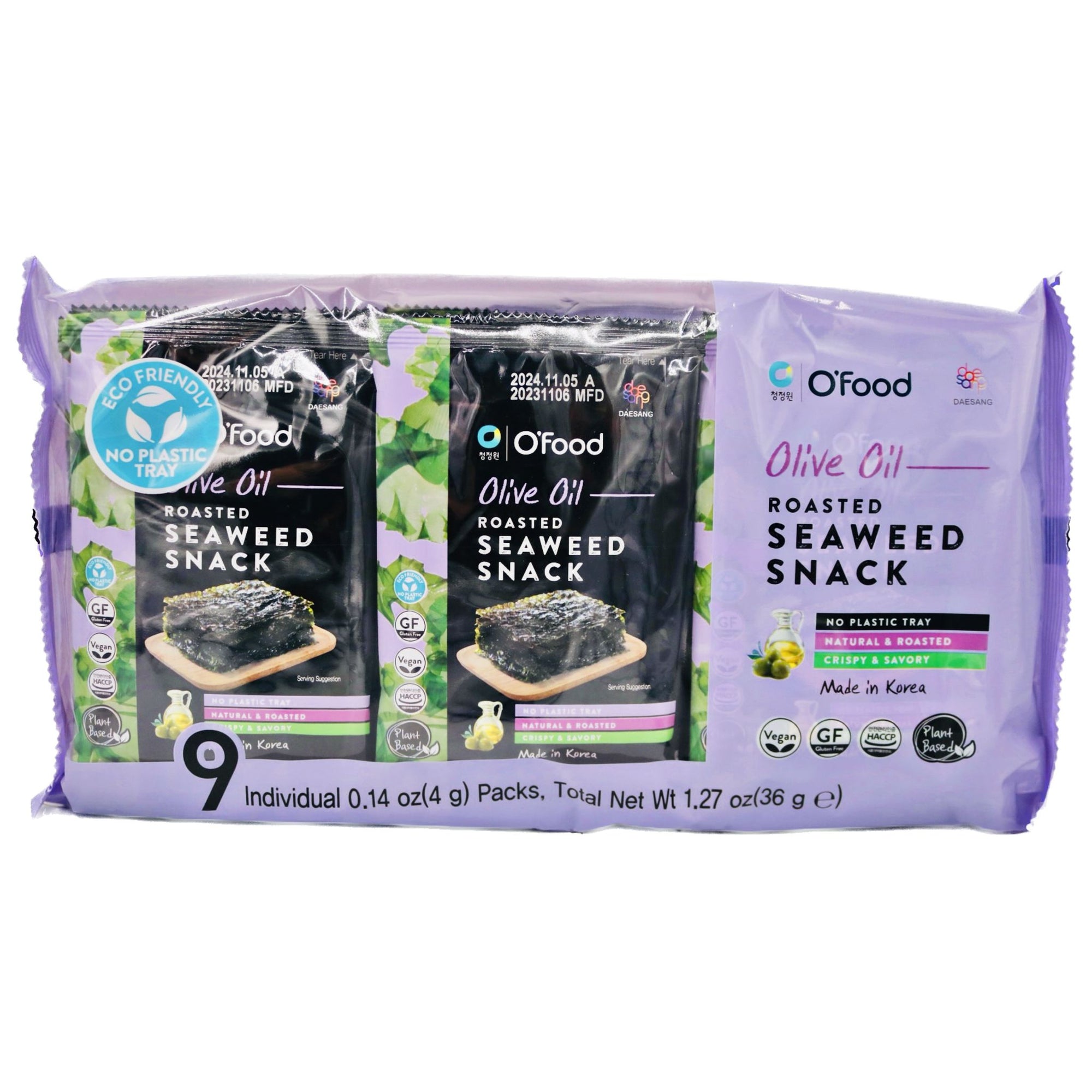 Daesang O'Food No-Tray Olive Oil Seaweed (4g*9pkgs) 36g