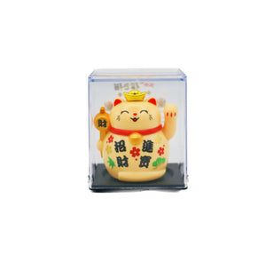 Small Yellow Lucky Cat (Golden signboard with '財 Cai Blessing' & 'Wealth and treasures bringing in 招財進寶' design) 太陽能招財貓 5cm - Tuk Tuk Mart