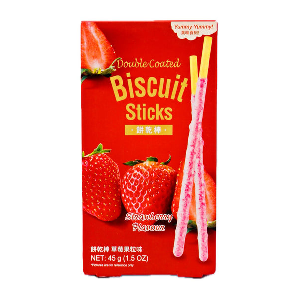 YUMMY YUMMY Double Coated Biscuit Stick Strawberry Flavour 45g - Tuk Tuk Mart