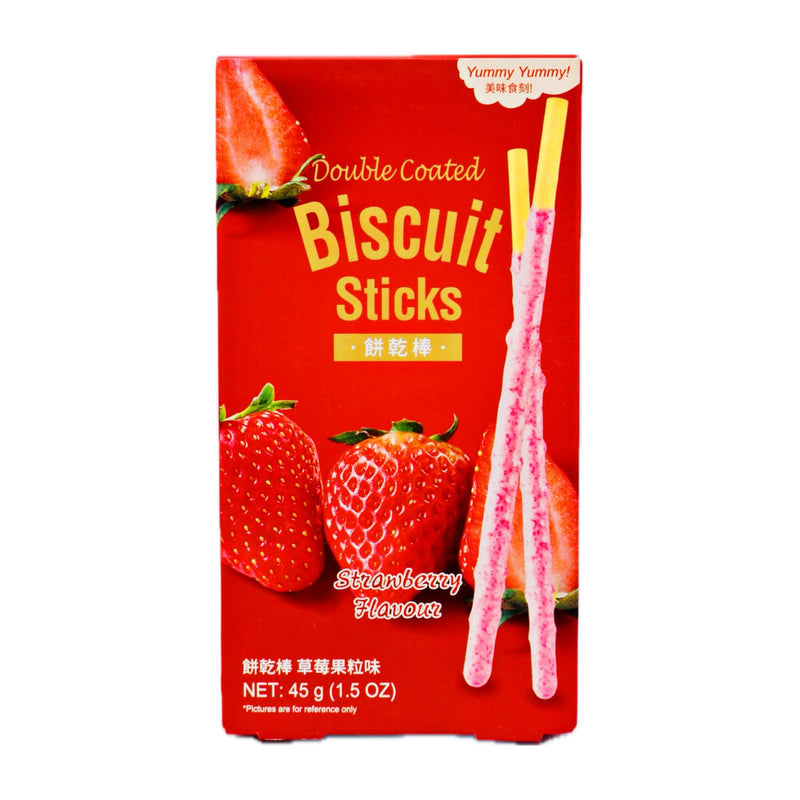 YUMMY YUMMY Double Coated Biscuit Stick Strawberry Flavour 45g - Tuk Tuk Mart