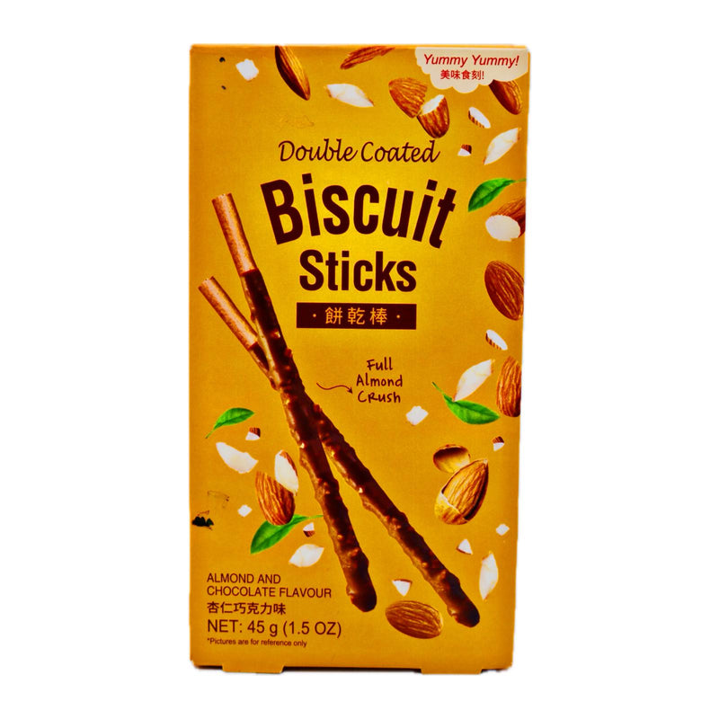 YUMMY YUMMY Double Coated Biscuit Stick Almond and Chocolate Flavour 45g - Tuk Tuk Mart