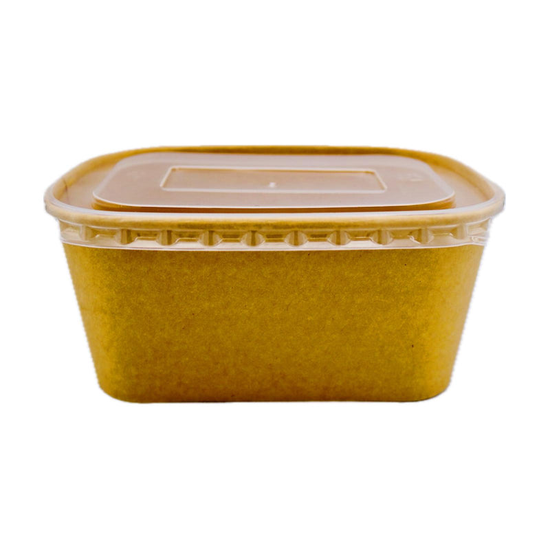 Compostable Rectangular Bowl with Plastic Lid - 650ml (Pack of 25) - Tuk Tuk Mart