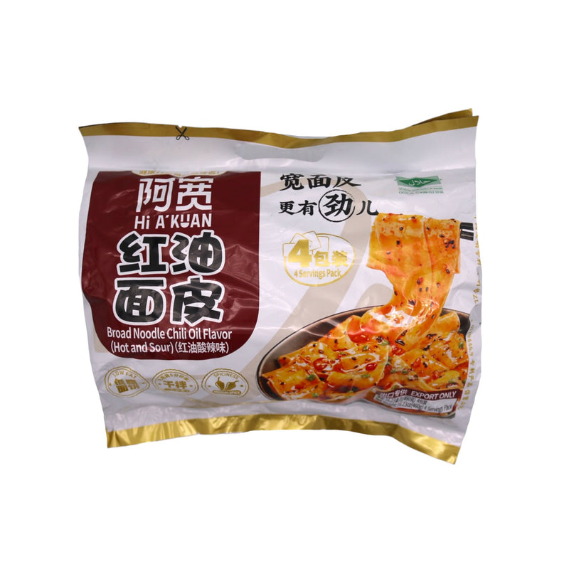 A-Kuan Sichuan Broad Noodle Chilli Oil Flavour Noodle Pack (Hot&Sour) 白家阿宽红油面皮酸辣味 (115g*4packs) 460g - Tuk Tuk Mart