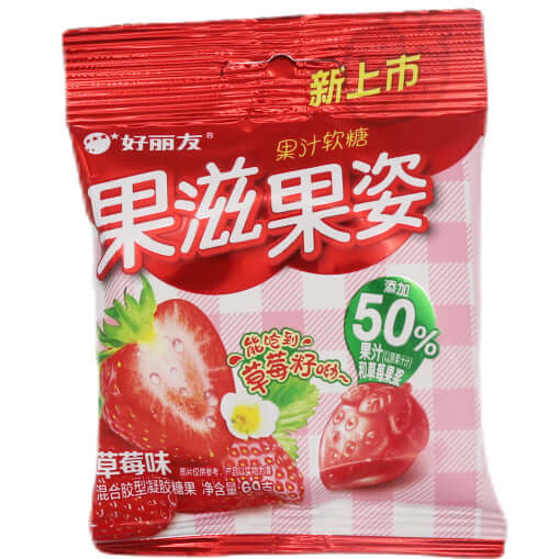 Orion Strawberry Flavoured Gummy Candy 好朋友 果滋果姿 草莓味 60g - Tuk Tuk Mart