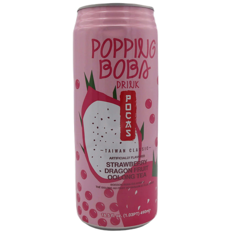 Pocas Popping Boba Strawberry Dragon Fruit Oolong Tea Can 490ml - Tuk Tuk Mart