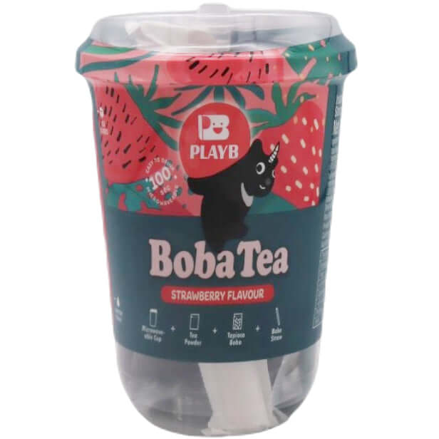 PlayB Instant Bubble Tea with Strawberry Flavour, Starch Balls, Sugar and Sweetener 85g - Tuk Tuk Mart