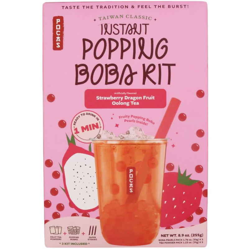 Pocas Instant Popping Boba Kit (Strawberry Dragon Fruit Oolong Tea) (3 Kits) 255g - Tuk Tuk Mart