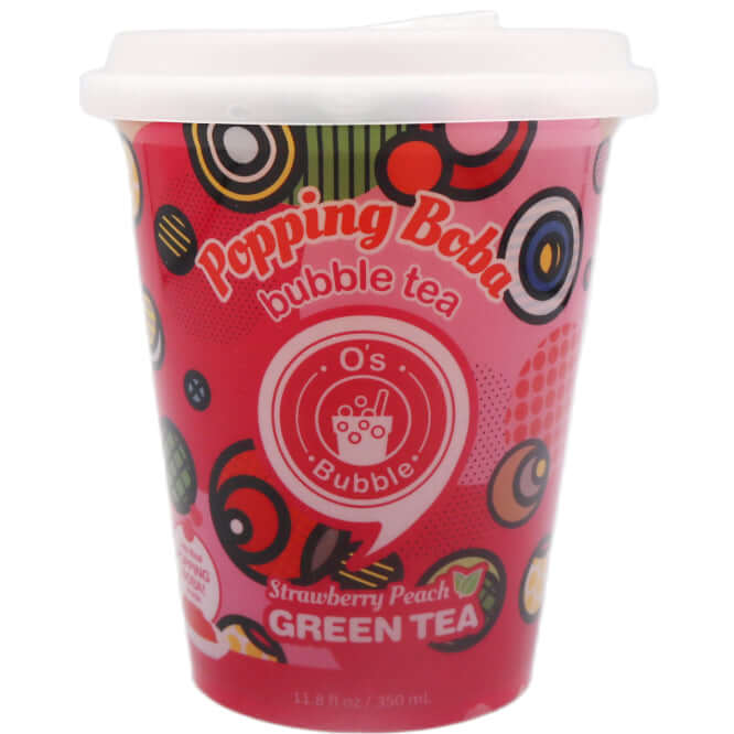 O's Bubble Popping Boba Bubble Tea (Strawberry Peach Green Tea) 350ml - Tuk Tuk Mart