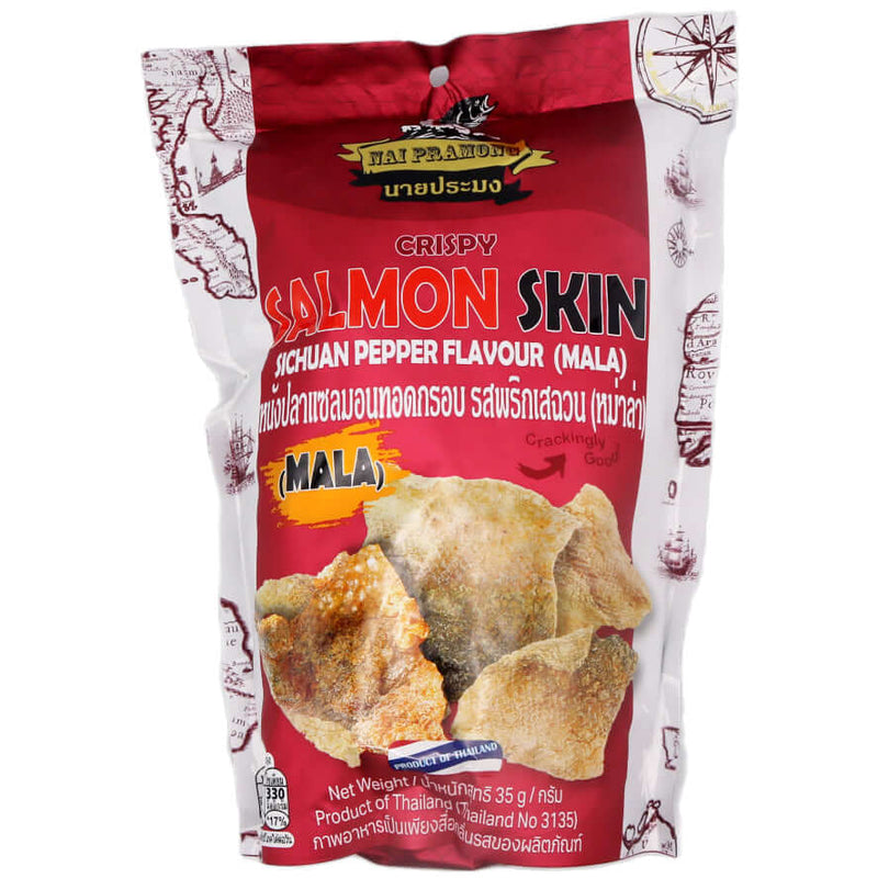 Nai Pramong Crispy Salmon Skin Sichuan Pepper Flavour (Mala) 35g - Tuk Tuk Mart