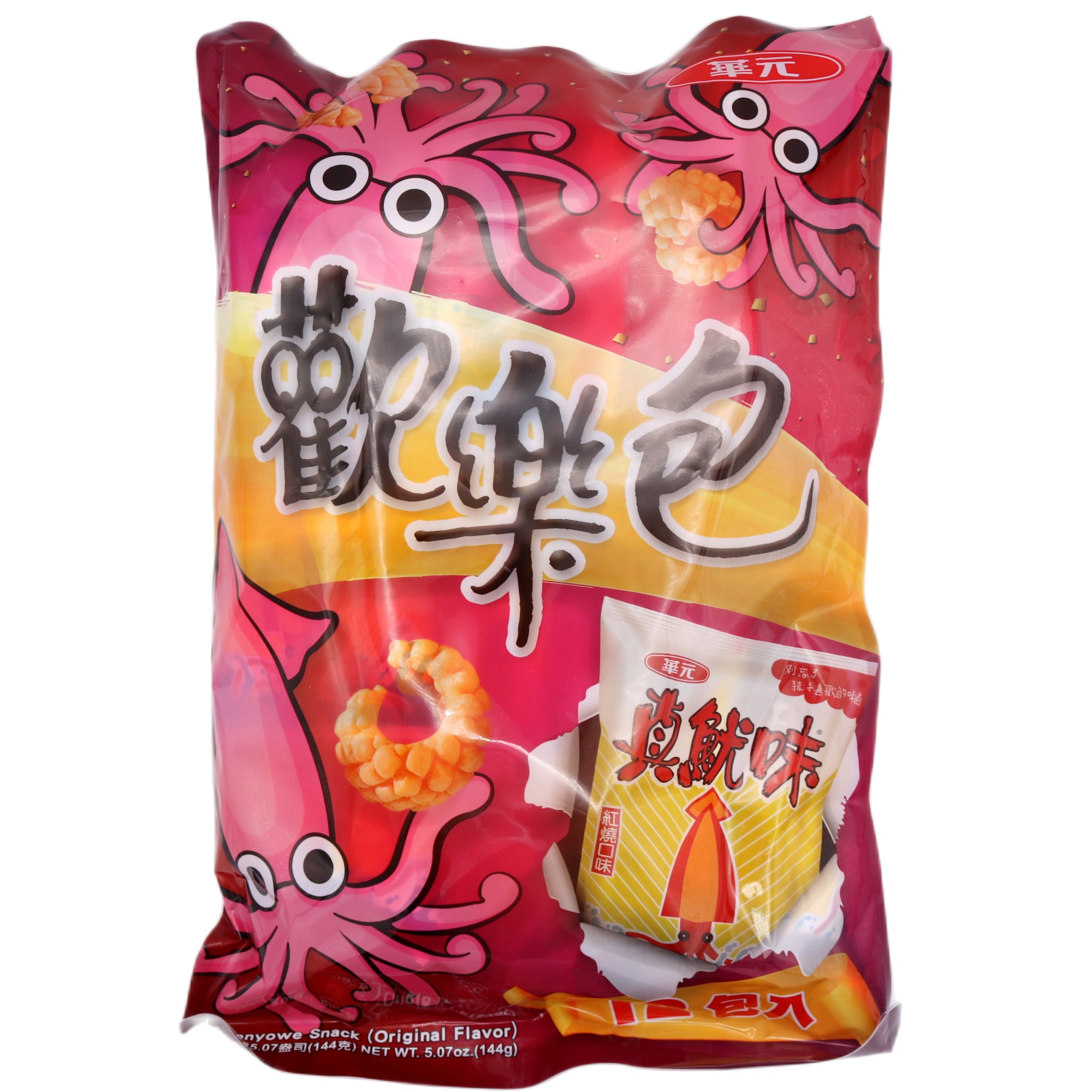 Hwa Yuan Jenyowe Snack (Original Flavour) (Multipack) 真魷味紅燒口味 歡樂包 (12g*12pcs) 144g - Tuk Tuk Mart