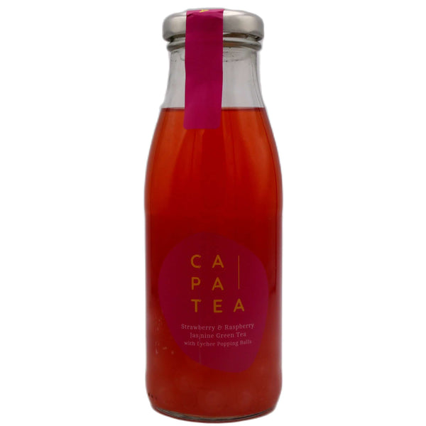 Capatea Strawberry and Raspberry Flavoured Jasmine Green Tea with Lychee Flavour Popping Balls 260ml - Tuk Tuk Mart