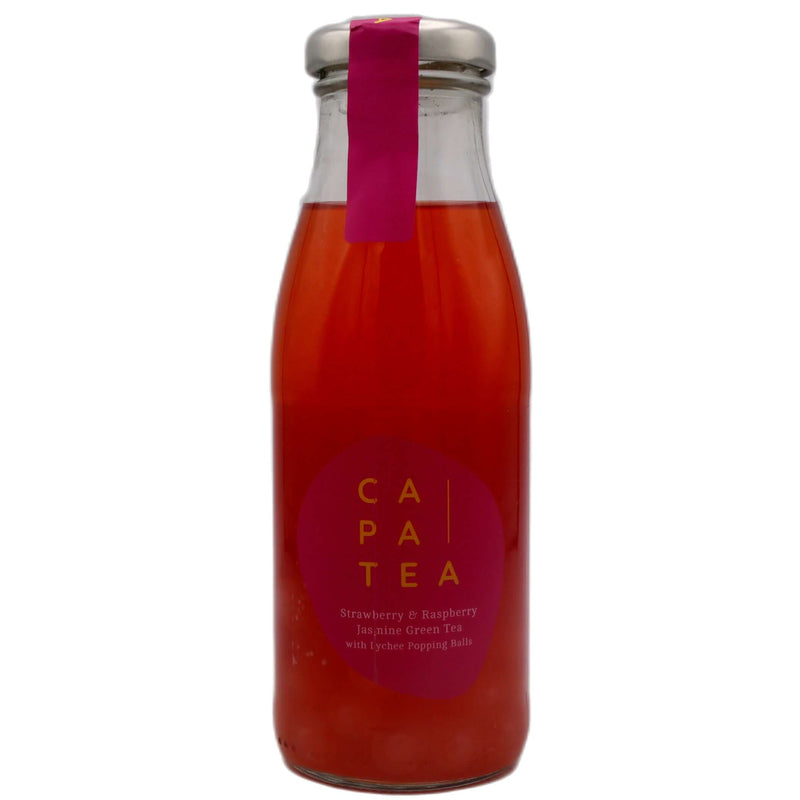 Capatea Strawberry and Raspberry Flavoured Jasmine Green Tea with Lychee Flavour Popping Balls 260ml - Tuk Tuk Mart