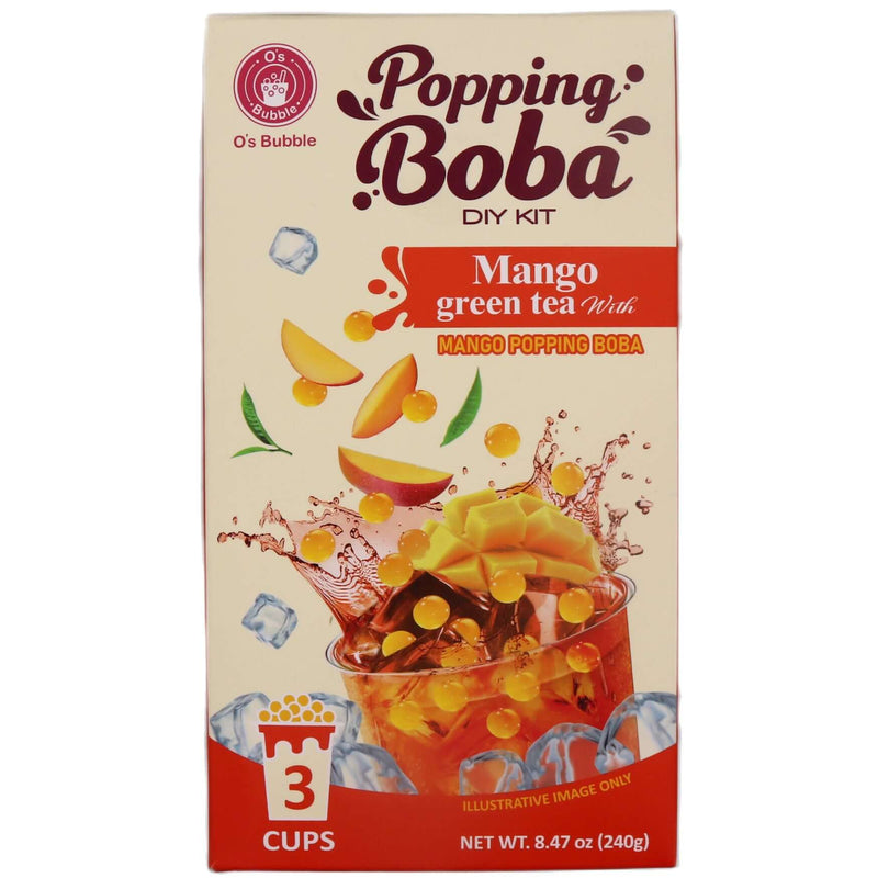 O's Bubble Popping Boba DIY Kit Mango Green Tea with Mango Popping Boba (3 Cups) 240g - Tuk Tuk Mart
