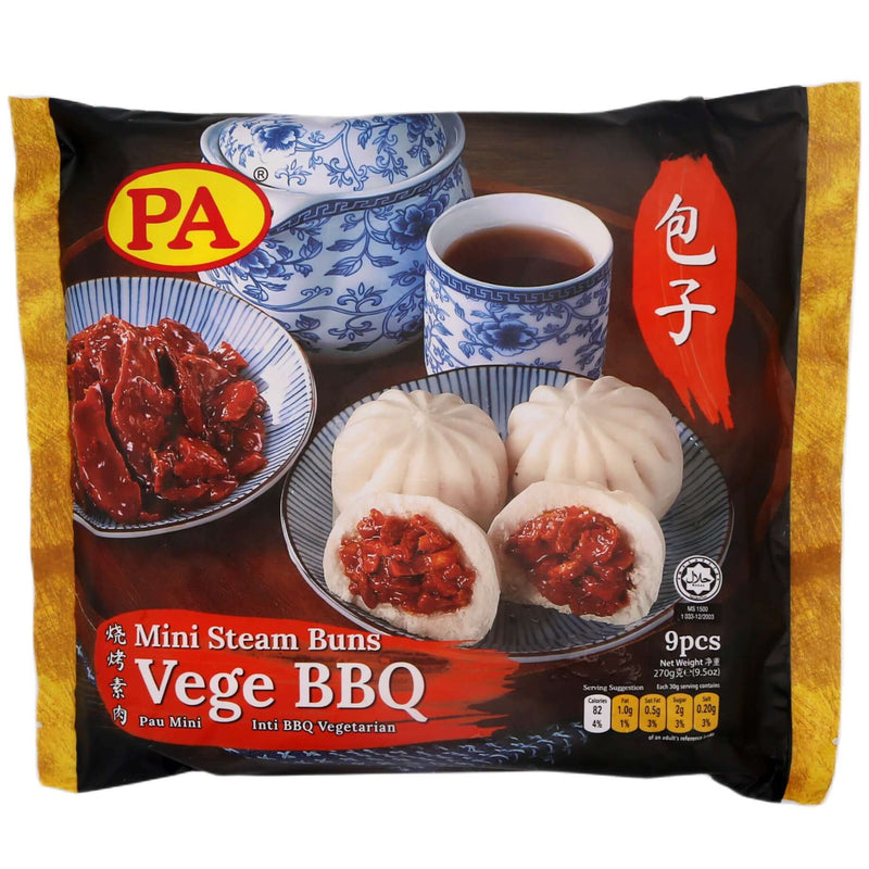 PA Foods Mini Steam Buns Vege BBQ (9pcs) 270g (Frozen) - Tuk Tuk Mart
