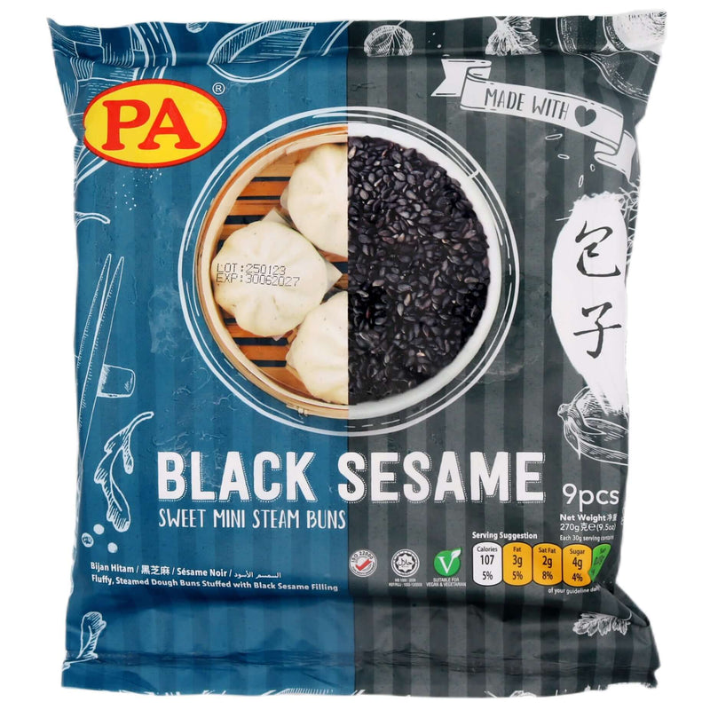 PA Foods Black Sesame Sweet Mini Steam Buns (9pcs) 270g (Frozen) - Tuk Tuk Mart