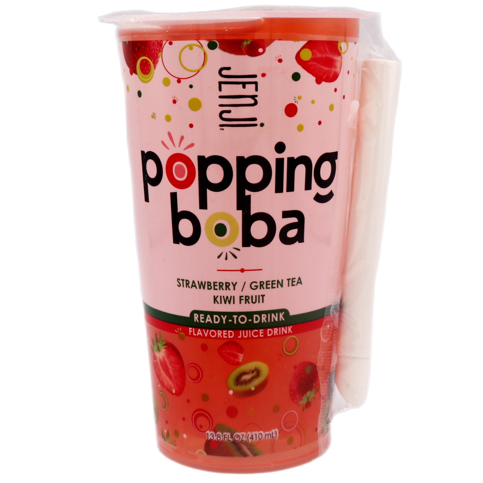 Jenji Popping Boba Strawberry and Kiwi Green Tea 410ml - Tuk Tuk Mart