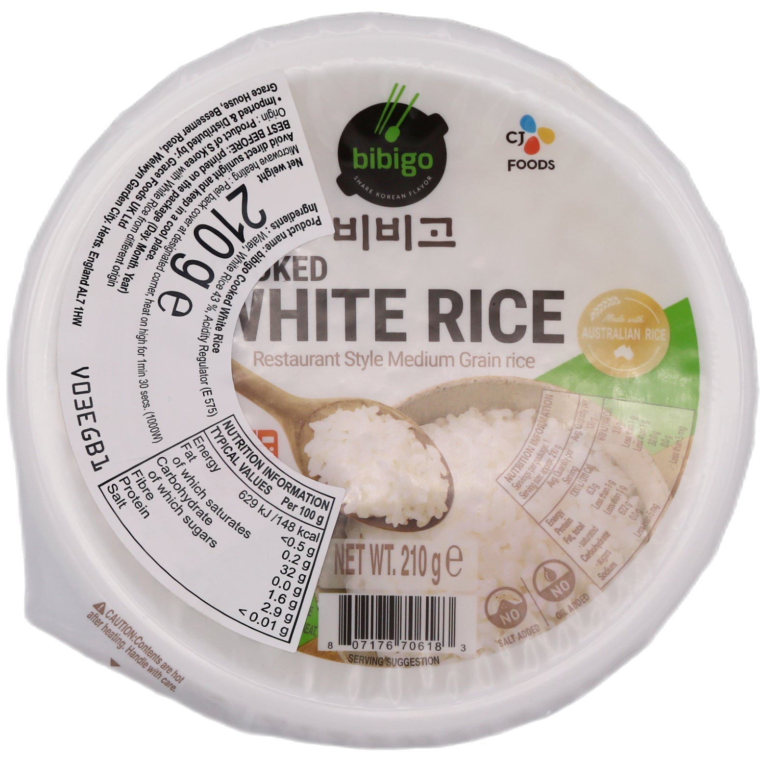 Bibigo Cooked White Rice 210g - Tuk Tuk Mart