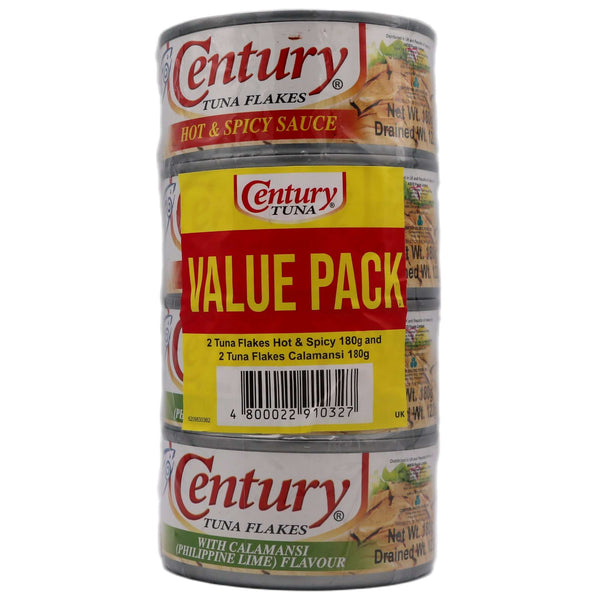 Century Tuna Flakes Value Pack (2pcs*Hot & Spicy 180g, 2pcs*Calamansi 180g) 720g - Tuk Tuk Mart