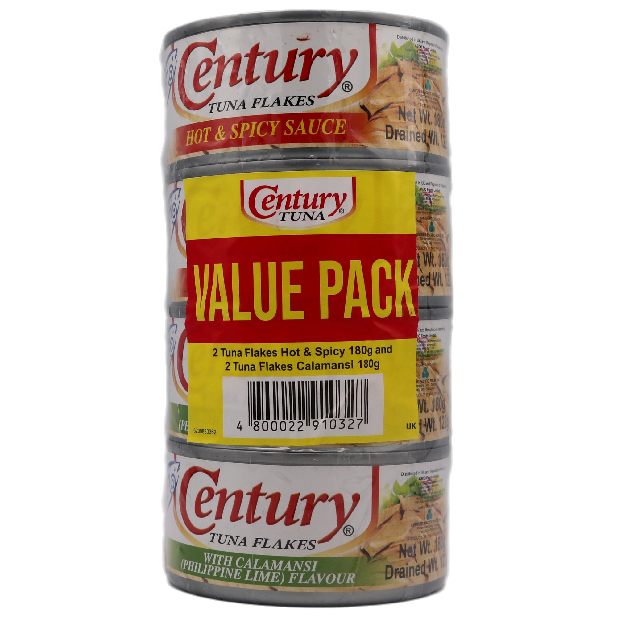 Century Tuna Flakes Value Pack (2pcs*Hot & Spicy 180g, 2pcs*Calamansi 180g) 720g - Tuk Tuk Mart