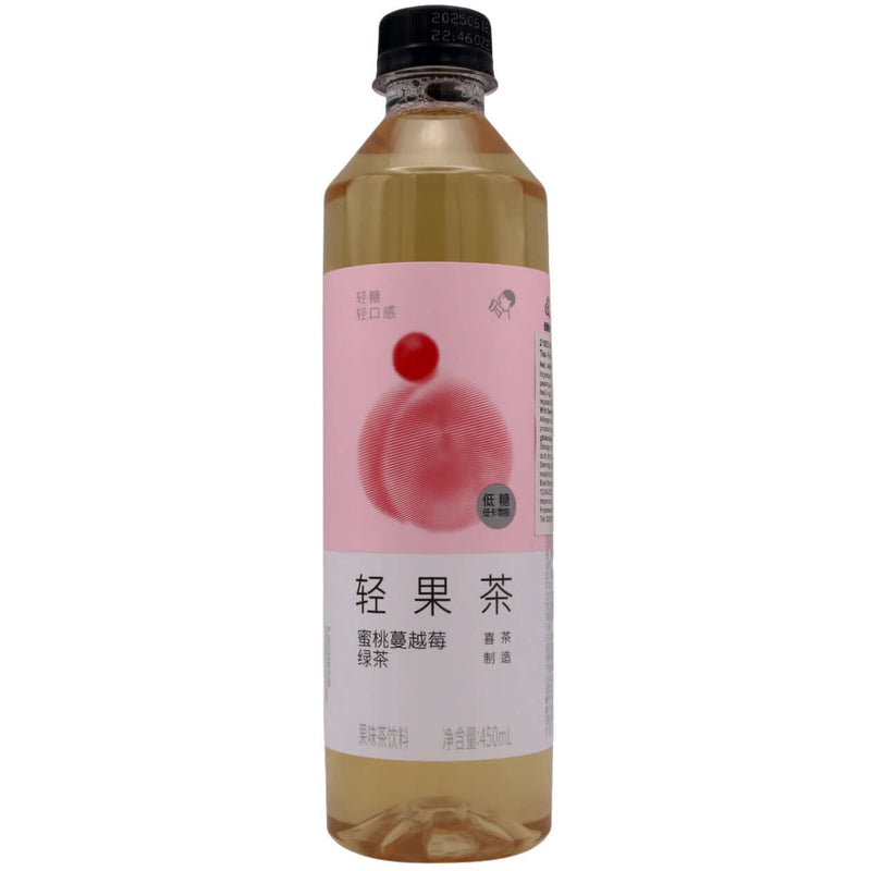 HeyTea Peach & Cranberry Green Tea Fruity Tea Beverage (Light) 喜茶蜜桃蔓越莓綠茶果味茶飲料 450ml - Tuk Tuk Mart
