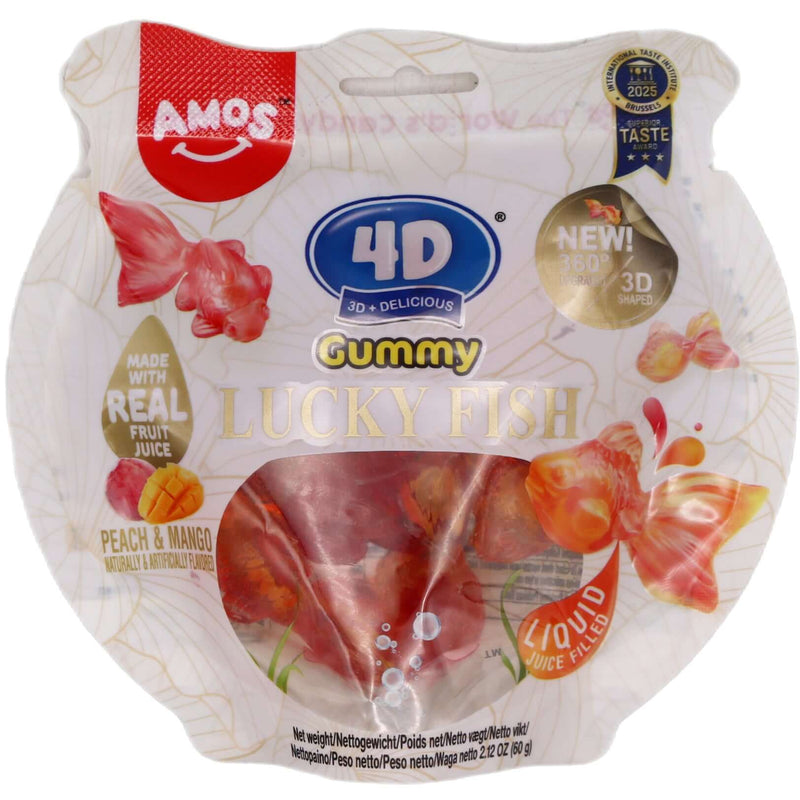 Amos 4D Gummy Lucky Fish Peach and Mango Flavour 60g - Tuk Tuk Mart
