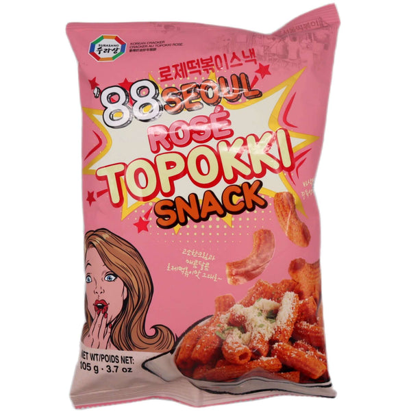 Surasang Korean Cracker (88 Seoul Rose Topokki Snack) Rose Flavour 130g - Tuk Tuk Mart