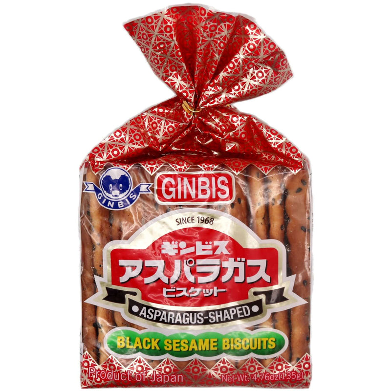 Ginbis Asparagus-Shaped Biscuits with Black Sesame 135g - Tuk Tuk Mart