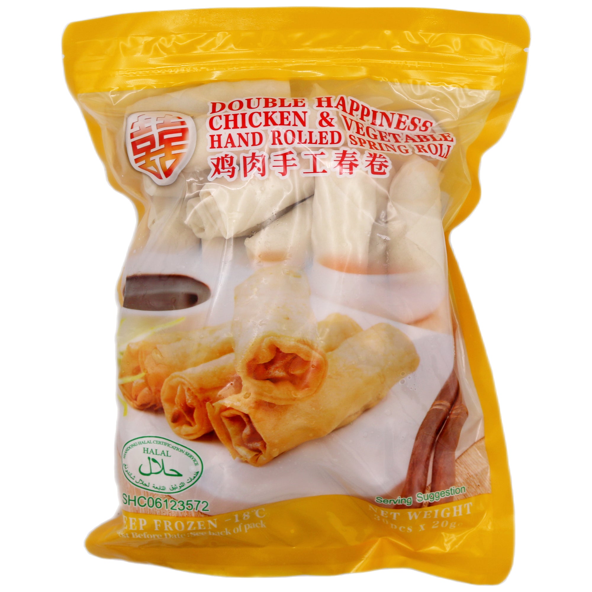 Double Happiness Chicken & Vegetable Hand Rolled Spring Roll (20g*30pcs) 600g (Frozen) - Tuk Tuk Mart
