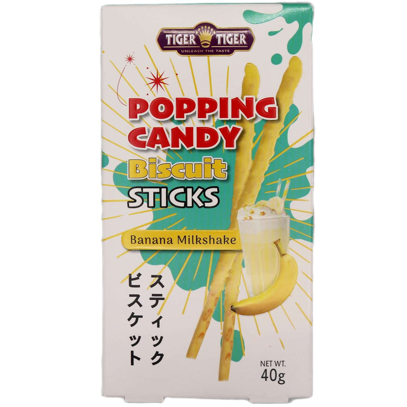 Tiger Tiger Popping Candy Biscuit Sticks Banana Milkshake Flavour 40g - Tuk Tuk Mart