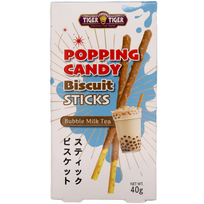 Tiger Tiger Popping Candy Biscuit Sticks Bubble Milk Tea Flavour 40g - Tuk Tuk Mart