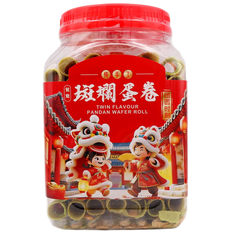 One Love Twin Flavour Pandan Wafer Roll 愛樂 斑斕蛋卷 370g - Tuk Tuk Mart