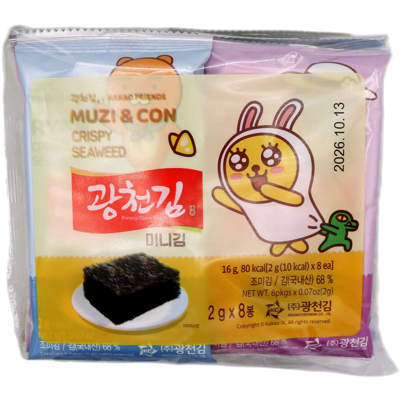 Kwang Cheon Kim Kakao Friends Muzi & Con Crispy Seaweed (2g*8packs) 16g - Tuk Tuk Mart