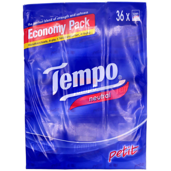 Tempo 4ply Neutral Handkerchiefs Tissue Economy Pack (36 packs) - Tuk Tuk Mart